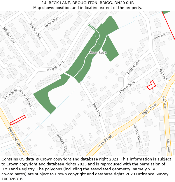 14, BECK LANE, BROUGHTON, BRIGG, DN20 0HR: Location map and indicative extent of plot