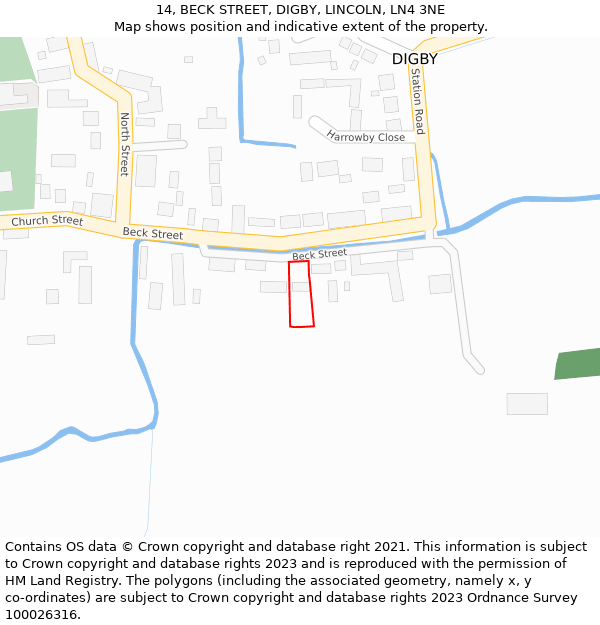 14, BECK STREET, DIGBY, LINCOLN, LN4 3NE: Location map and indicative extent of plot