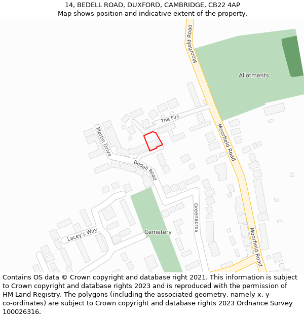 14, BEDELL ROAD, DUXFORD, CAMBRIDGE, CB22 4AP: Location map and indicative extent of plot