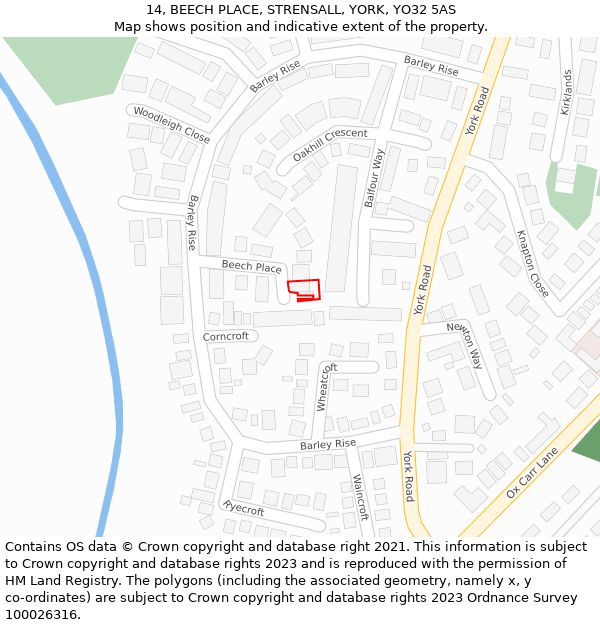 14, BEECH PLACE, STRENSALL, YORK, YO32 5AS: Location map and indicative extent of plot