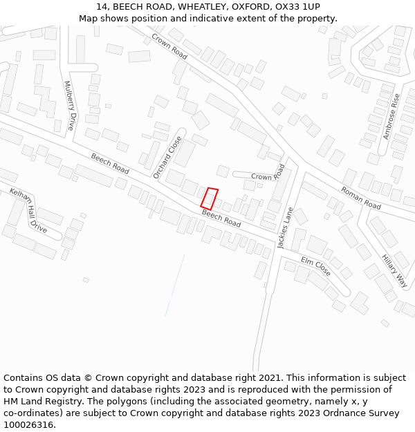 14, BEECH ROAD, WHEATLEY, OXFORD, OX33 1UP: Location map and indicative extent of plot