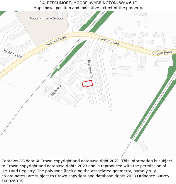 14, BEECHMORE, MOORE, WARRINGTON, WA4 6UE: Location map and indicative extent of plot