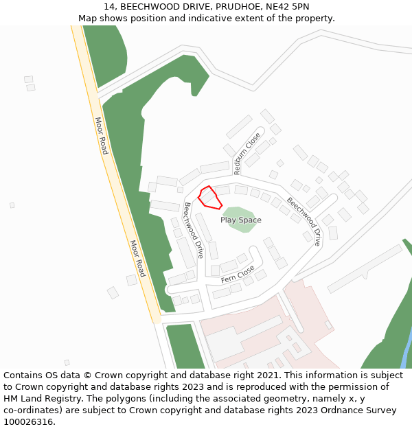 14, BEECHWOOD DRIVE, PRUDHOE, NE42 5PN: Location map and indicative extent of plot