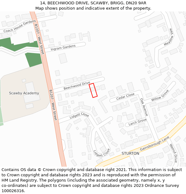 14, BEECHWOOD DRIVE, SCAWBY, BRIGG, DN20 9AR: Location map and indicative extent of plot