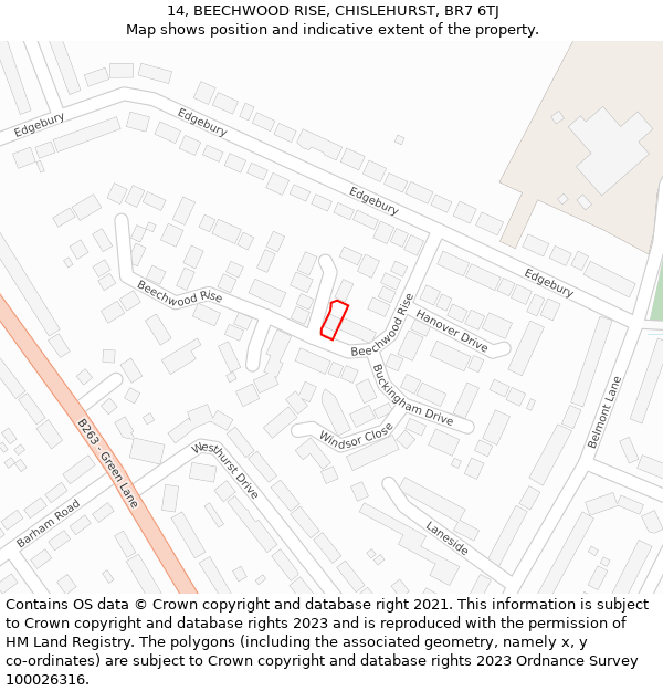 14, BEECHWOOD RISE, CHISLEHURST, BR7 6TJ: Location map and indicative extent of plot