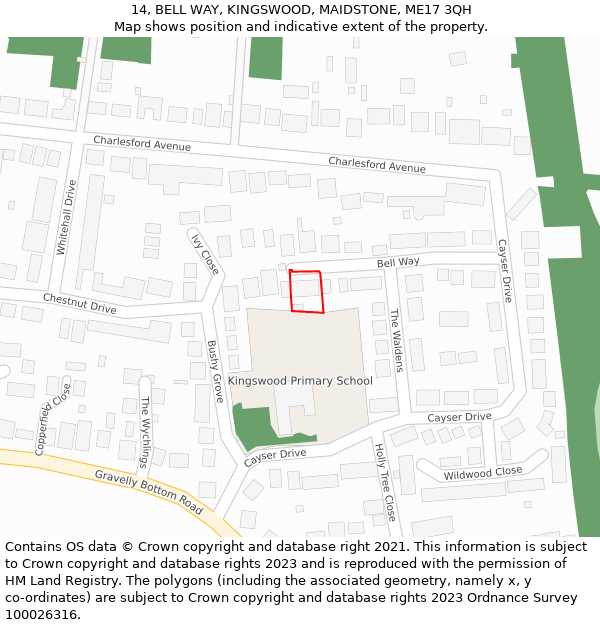 14, BELL WAY, KINGSWOOD, MAIDSTONE, ME17 3QH: Location map and indicative extent of plot