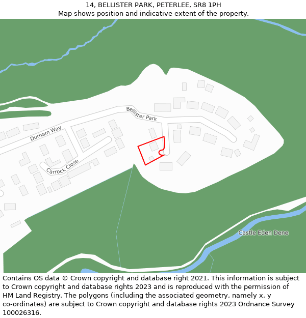 14, BELLISTER PARK, PETERLEE, SR8 1PH: Location map and indicative extent of plot