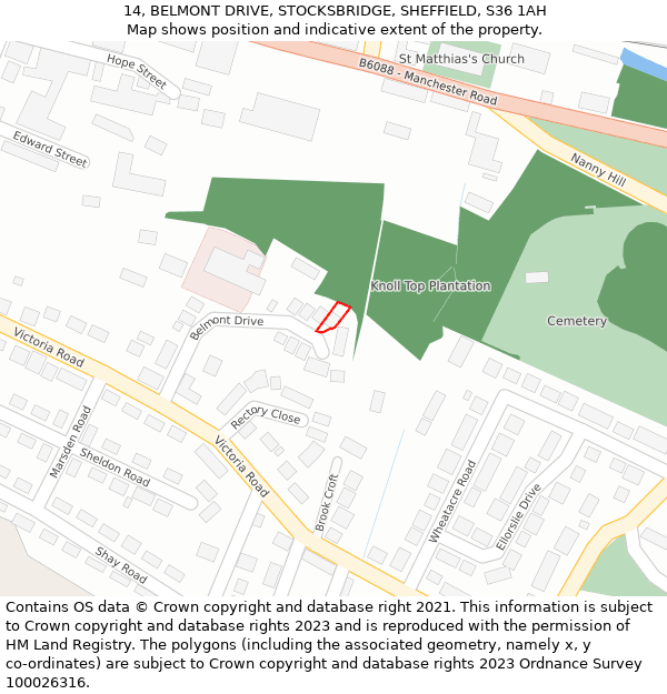14, BELMONT DRIVE, STOCKSBRIDGE, SHEFFIELD, S36 1AH: Location map and indicative extent of plot