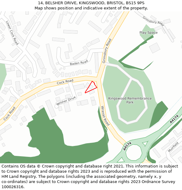 14, BELSHER DRIVE, KINGSWOOD, BRISTOL, BS15 9PS: Location map and indicative extent of plot