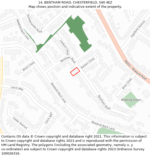 14, BENTHAM ROAD, CHESTERFIELD, S40 4EZ: Location map and indicative extent of plot