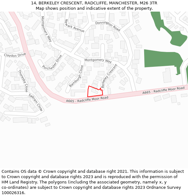 14, BERKELEY CRESCENT, RADCLIFFE, MANCHESTER, M26 3TR: Location map and indicative extent of plot