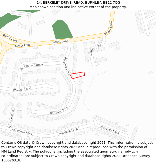 14, BERKELEY DRIVE, READ, BURNLEY, BB12 7QG: Location map and indicative extent of plot