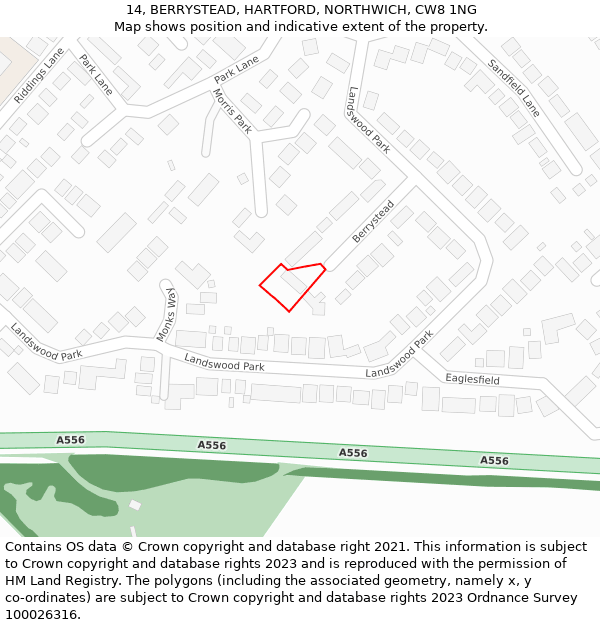 14, BERRYSTEAD, HARTFORD, NORTHWICH, CW8 1NG: Location map and indicative extent of plot