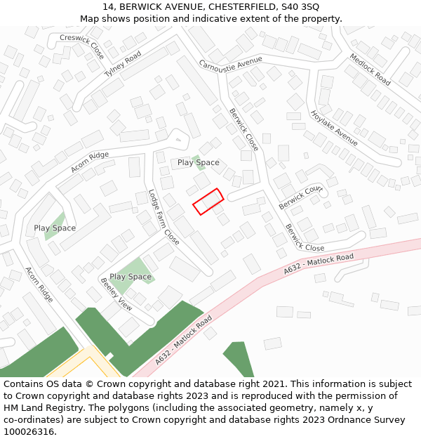 14, BERWICK AVENUE, CHESTERFIELD, S40 3SQ: Location map and indicative extent of plot