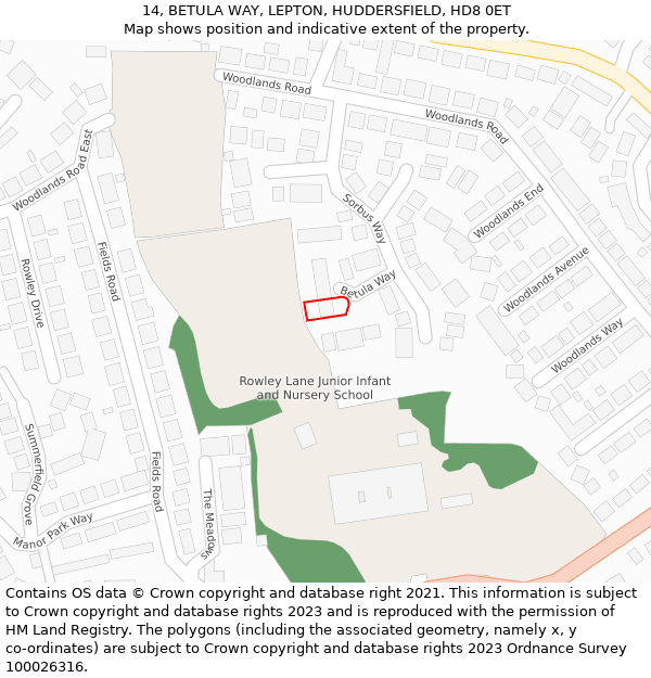 14, BETULA WAY, LEPTON, HUDDERSFIELD, HD8 0ET: Location map and indicative extent of plot