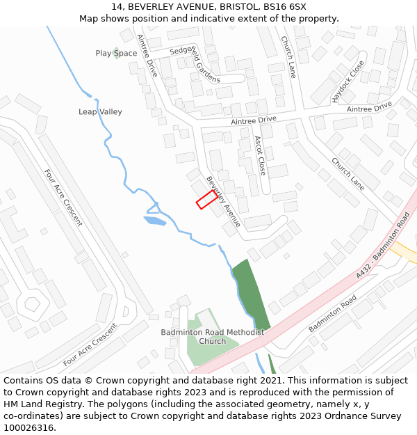 14, BEVERLEY AVENUE, BRISTOL, BS16 6SX: Location map and indicative extent of plot