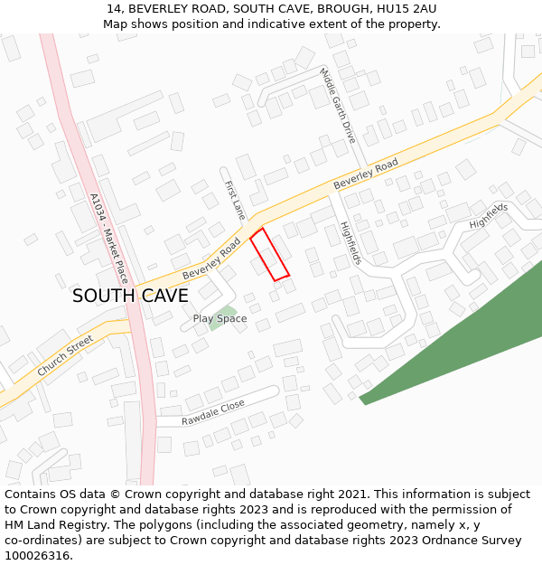 14, BEVERLEY ROAD, SOUTH CAVE, BROUGH, HU15 2AU: Location map and indicative extent of plot