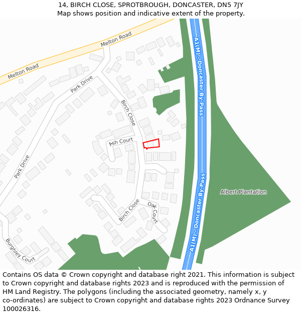 14, BIRCH CLOSE, SPROTBROUGH, DONCASTER, DN5 7JY: Location map and indicative extent of plot