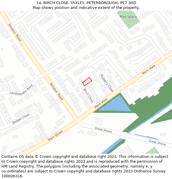 14, BIRCH CLOSE, YAXLEY, PETERBOROUGH, PE7 3HD: Location map and indicative extent of plot