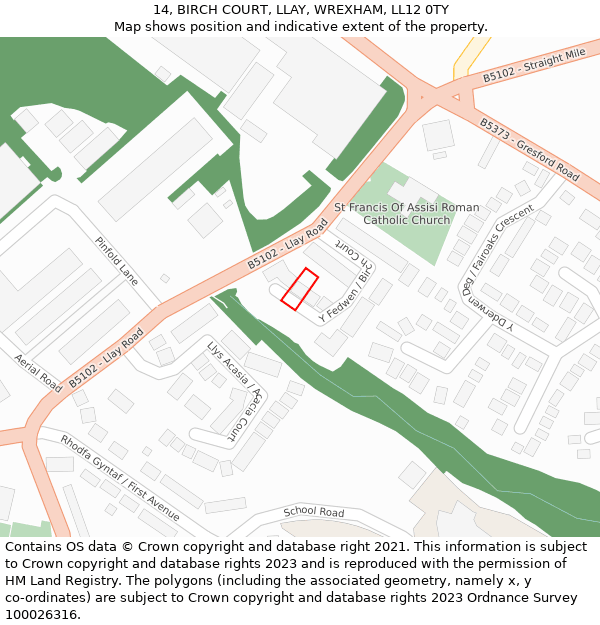 14, BIRCH COURT, LLAY, WREXHAM, LL12 0TY: Location map and indicative extent of plot