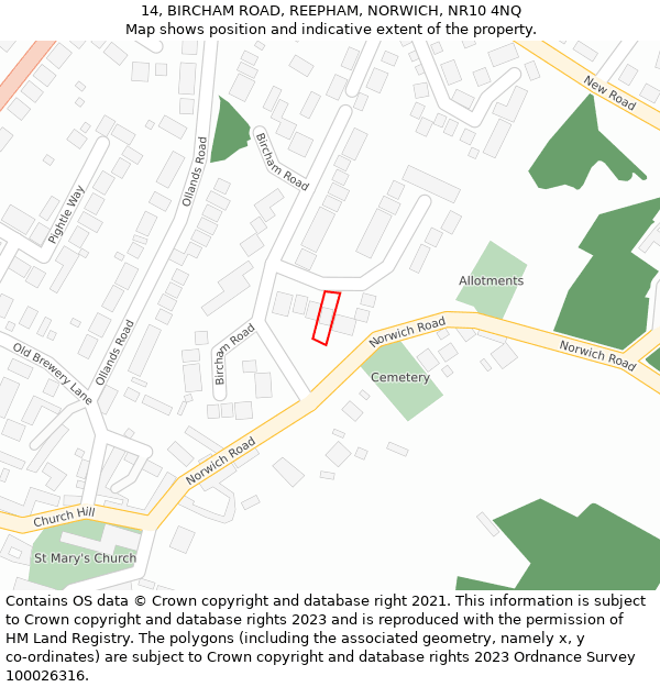 14, BIRCHAM ROAD, REEPHAM, NORWICH, NR10 4NQ: Location map and indicative extent of plot