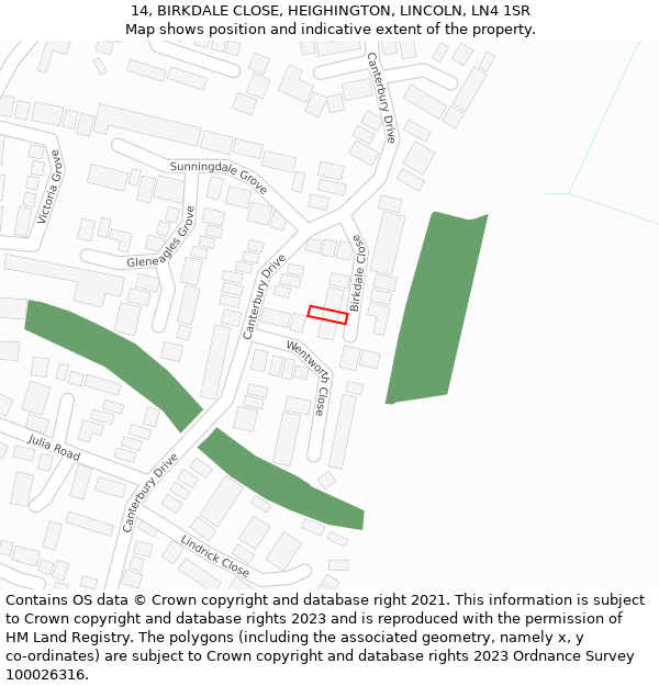 14, BIRKDALE CLOSE, HEIGHINGTON, LINCOLN, LN4 1SR: Location map and indicative extent of plot