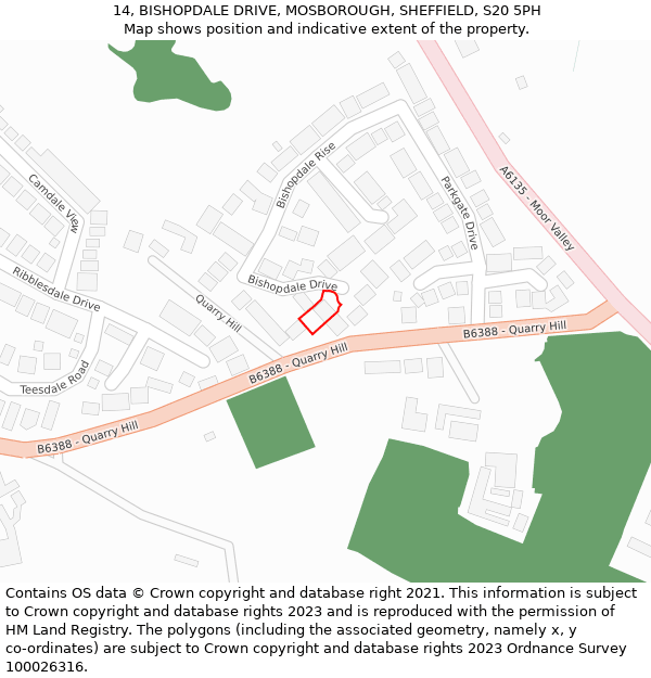 14, BISHOPDALE DRIVE, MOSBOROUGH, SHEFFIELD, S20 5PH: Location map and indicative extent of plot