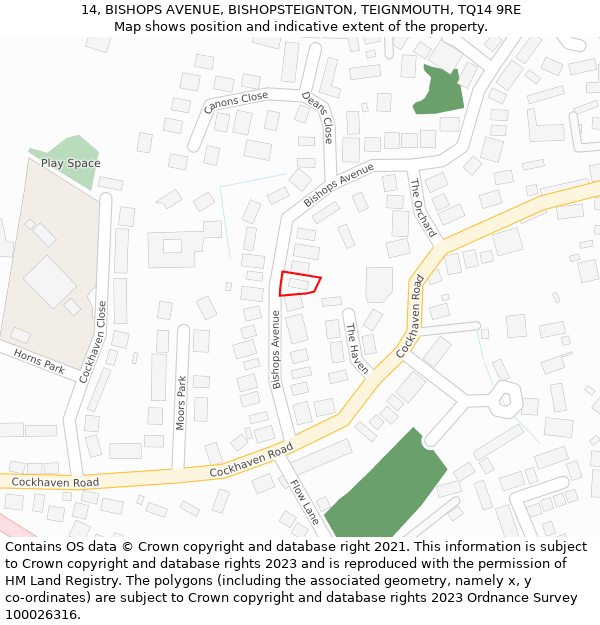 14, BISHOPS AVENUE, BISHOPSTEIGNTON, TEIGNMOUTH, TQ14 9RE: Location map and indicative extent of plot