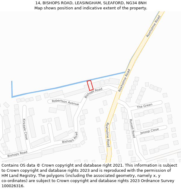 14, BISHOPS ROAD, LEASINGHAM, SLEAFORD, NG34 8NH: Location map and indicative extent of plot