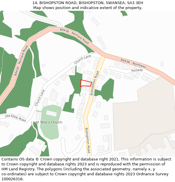 14, BISHOPSTON ROAD, BISHOPSTON, SWANSEA, SA3 3EH: Location map and indicative extent of plot