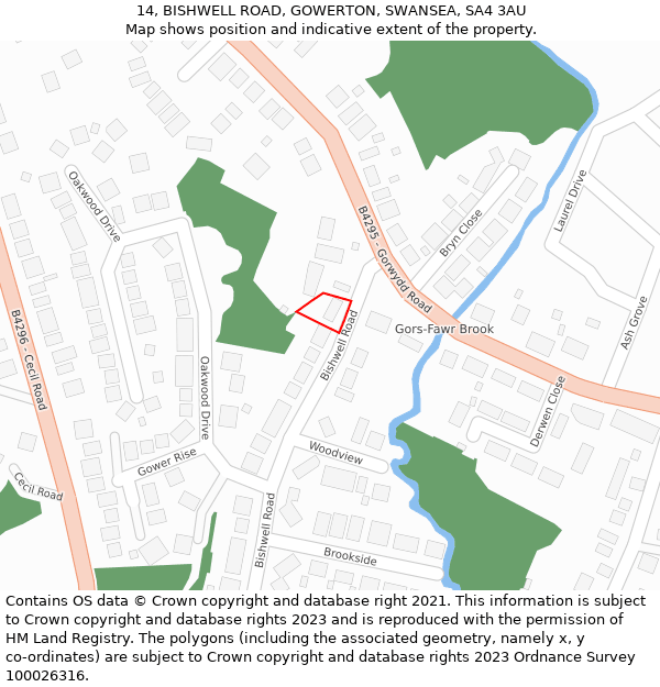 14, BISHWELL ROAD, GOWERTON, SWANSEA, SA4 3AU: Location map and indicative extent of plot