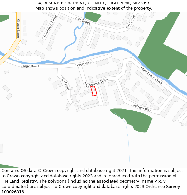 14, BLACKBROOK DRIVE, CHINLEY, HIGH PEAK, SK23 6BF: Location map and indicative extent of plot