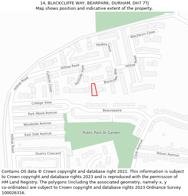 14, BLACKCLIFFE WAY, BEARPARK, DURHAM, DH7 7TJ: Location map and indicative extent of plot