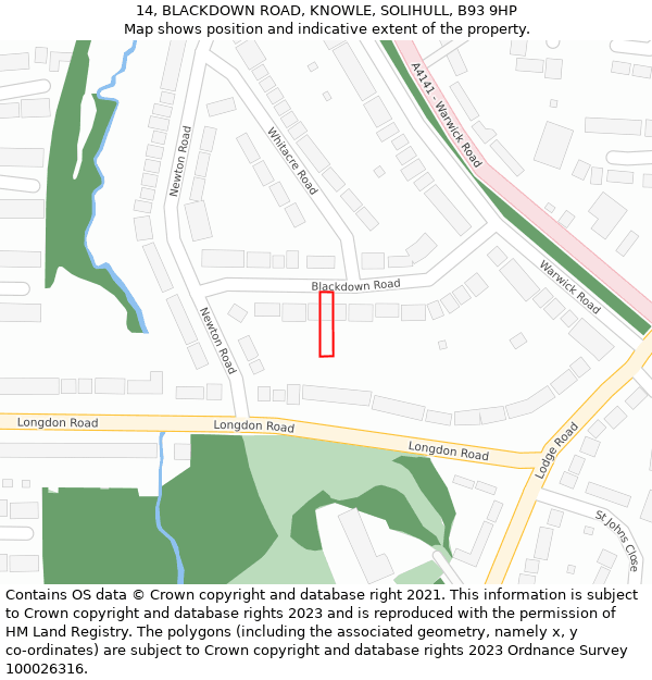 14, BLACKDOWN ROAD, KNOWLE, SOLIHULL, B93 9HP: Location map and indicative extent of plot