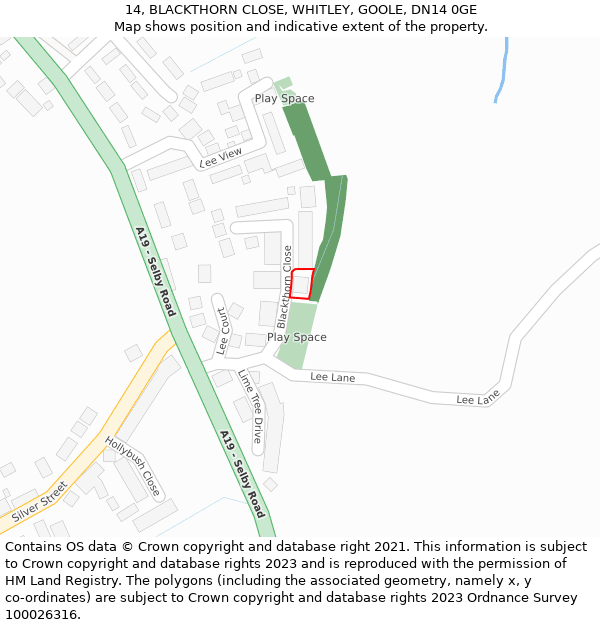 14, BLACKTHORN CLOSE, WHITLEY, GOOLE, DN14 0GE: Location map and indicative extent of plot