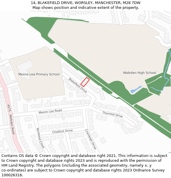 14, BLAKEFIELD DRIVE, WORSLEY, MANCHESTER, M28 7DW: Location map and indicative extent of plot