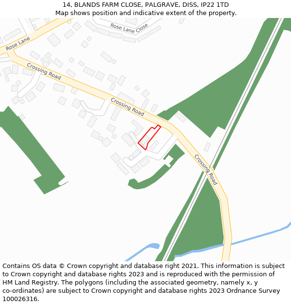 14, BLANDS FARM CLOSE, PALGRAVE, DISS, IP22 1TD: Location map and indicative extent of plot