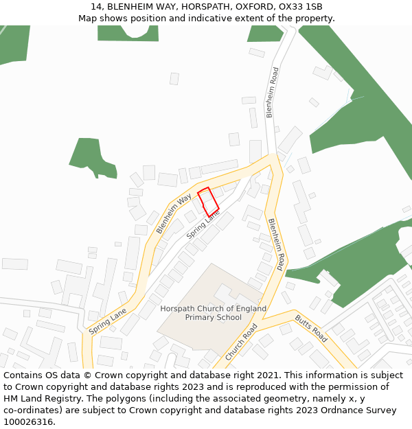 14, BLENHEIM WAY, HORSPATH, OXFORD, OX33 1SB: Location map and indicative extent of plot