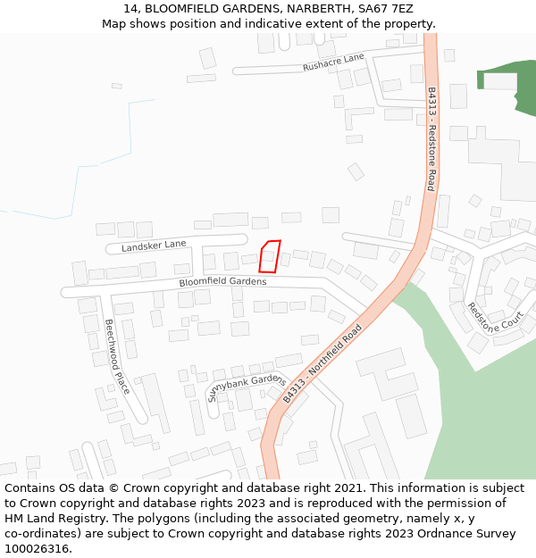 14, BLOOMFIELD GARDENS, NARBERTH, SA67 7EZ: Location map and indicative extent of plot