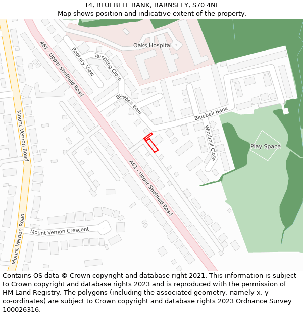 14, BLUEBELL BANK, BARNSLEY, S70 4NL: Location map and indicative extent of plot