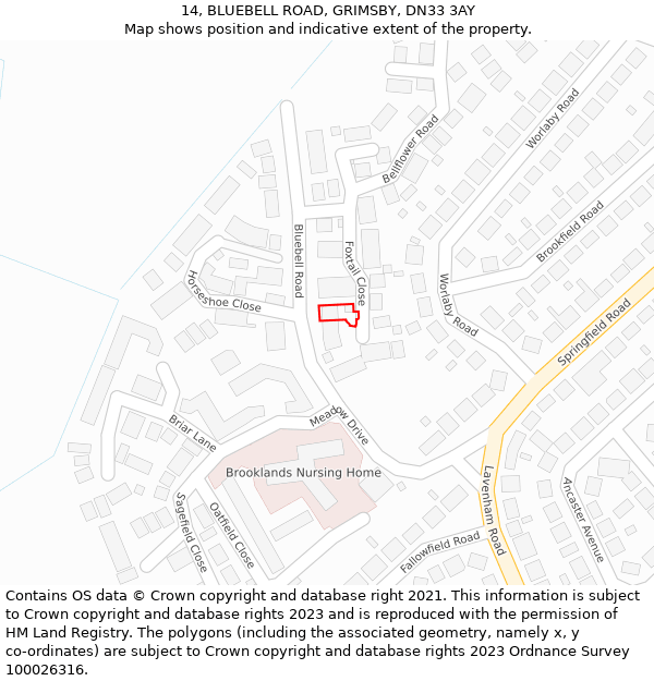 14, BLUEBELL ROAD, GRIMSBY, DN33 3AY: Location map and indicative extent of plot