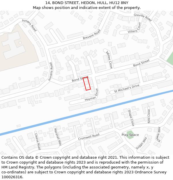 14, BOND STREET, HEDON, HULL, HU12 8NY: Location map and indicative extent of plot