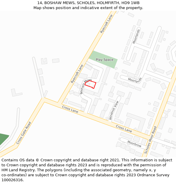 14, BOSHAW MEWS, SCHOLES, HOLMFIRTH, HD9 1WB: Location map and indicative extent of plot