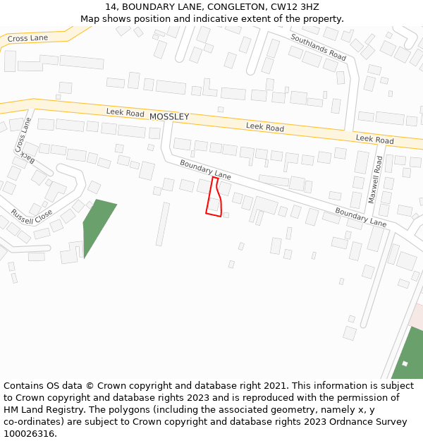 14, BOUNDARY LANE, CONGLETON, CW12 3HZ: Location map and indicative extent of plot