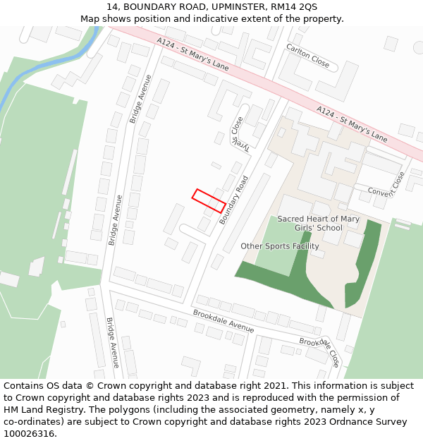14, BOUNDARY ROAD, UPMINSTER, RM14 2QS: Location map and indicative extent of plot