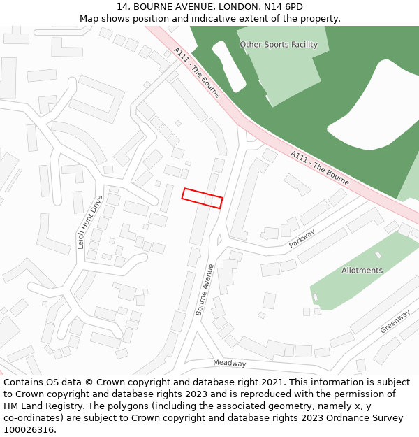 14, BOURNE AVENUE, LONDON, N14 6PD: Location map and indicative extent of plot