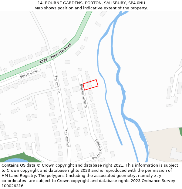 14, BOURNE GARDENS, PORTON, SALISBURY, SP4 0NU: Location map and indicative extent of plot