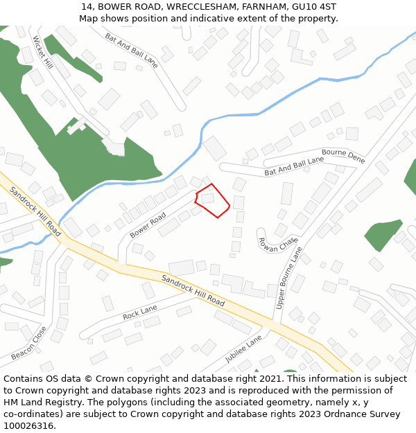 14, BOWER ROAD, WRECCLESHAM, FARNHAM, GU10 4ST: Location map and indicative extent of plot