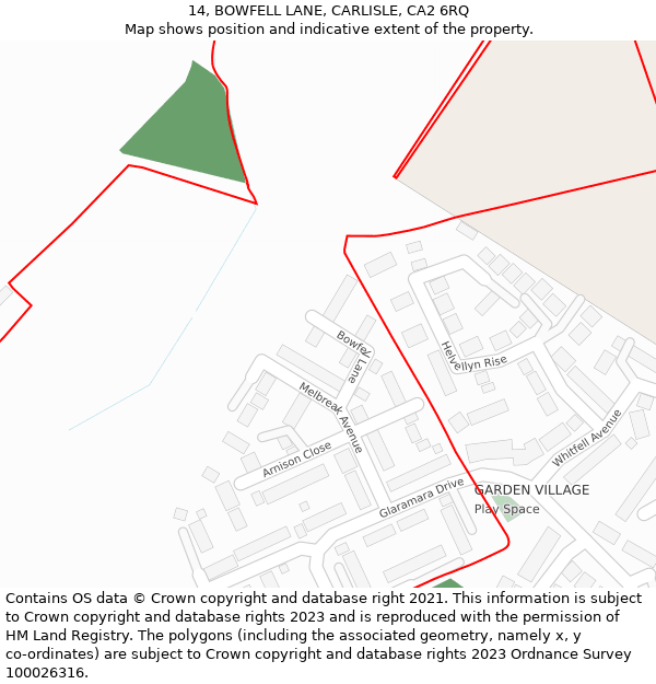 14, BOWFELL LANE, CARLISLE, CA2 6RQ: Location map and indicative extent of plot
