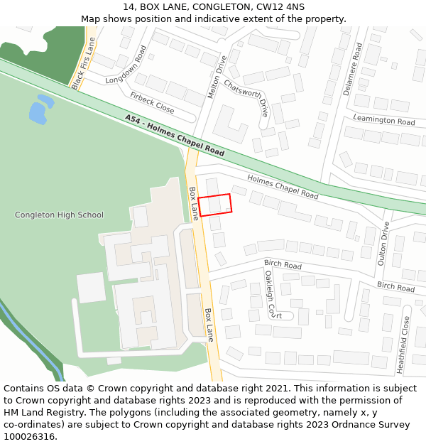 14, BOX LANE, CONGLETON, CW12 4NS: Location map and indicative extent of plot